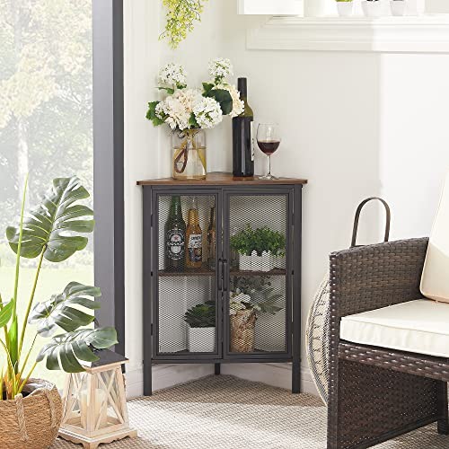  Corner Cabinet/Table, 3-Tier Display Shelves with Small Corner Cabinet Brown
