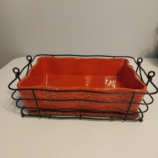 Temp-tations Red Fruit Basket 3 Pc Casserole Dish Set w Basket Trivet