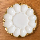 Vintage Anchor Hocking Deviled Egg Plate Milk Glass 22K Gold Trim #896 w/ Box
