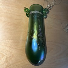 Vintage Robert Coleman Signed Iridescent Double Handle Hanging Art Glass Vase