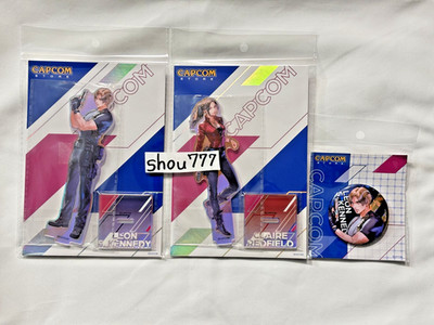 3er Set Resident Evil Leon Claire Hologramm Acryl Ständer & Hologramm Pin Badg