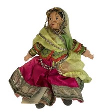 Vintage Indian Maharani Doll 9  Handmade Fabric Doll Traditional Costume