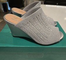 Lauren Lorraine Martha Rhinestone Wedge Silver Heels Size 5.5 New In Box 