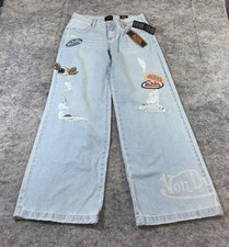NWT Von Dutch Wide Leg Flare Jeans Women  s 26 Patch Logo Embroidered Y2K Skater