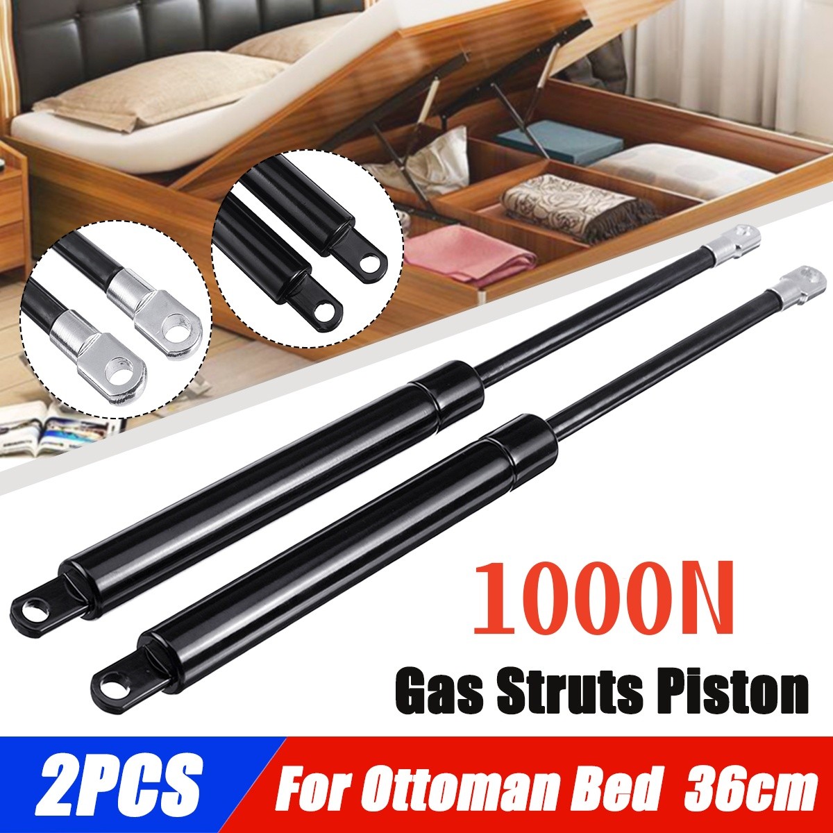 Gas Strut Piston Hydraulic Arms For Ottoman Bed 1000N 360mm 36cm 2x