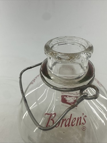 Brocca bottiglia latte vetro vintage Borden’s un gallone ELSIE con manico in metallo 2 lati - Foto 2 di 12