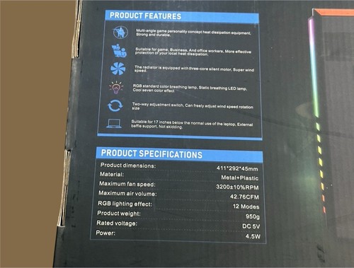 RGB Laptop Cooling Pad - Liangstar BM9 - 10 Light Modes - Photo 3/4