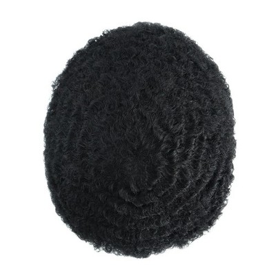 Toupee for Men Human Hair Afro Curl 10mm French Lace Black Hair System Pieces #1