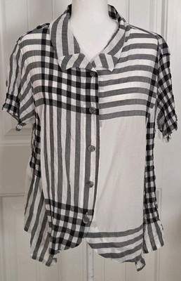 Auth JIU Flowy Black/White Women's Flowly Top Cotton Blend Size 42 