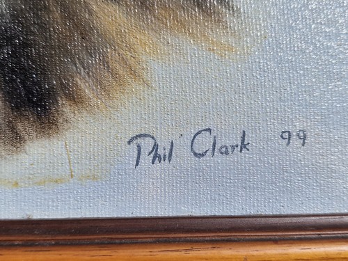 Signed Phil Clark Original Oil Painting Dog Portrait 'Sam' Black & Tan Collie (photo 2)