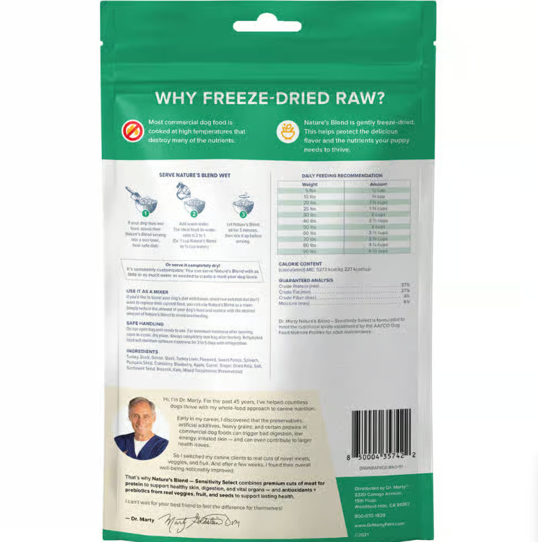 Dr. Marty Nature's Blend Sensitivity Select Premium Freeze-Dried Raw Dog Food Fo