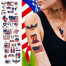 4 Sheets of US Patriotic Celebration Temporary Tatto os H69C
