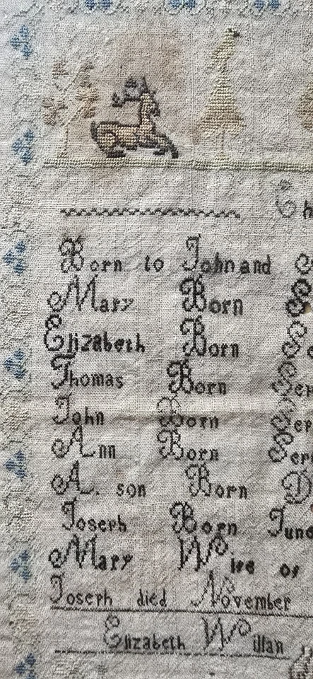 1815 antique Cross Stitch Sampler of Children Birth And Recorded Death - Image 4 of 4