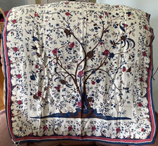 Vintage Smithsonian Institute Cream 100% Silk Scarf Tree Roses Japan `31"x 31"