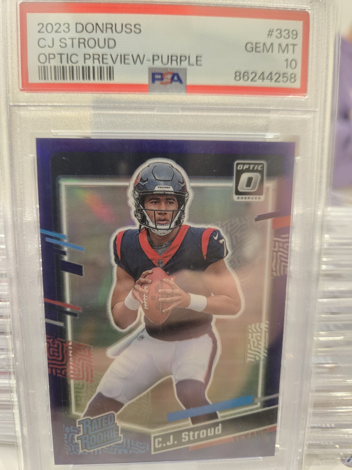 2023 Donruss - Rated Rookie C.J. Stroud #339 Optic Preview Purple Prizm /50 (RC)