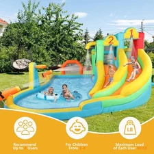 Inflatable Bounce House, 2 Water Slides For Birthday Party With 750W Air-Blower