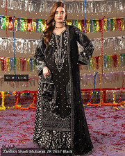 Women Zardozi ZR 2657 Black Chiffon Embroidered Salwar Kameez Dupatta S-L