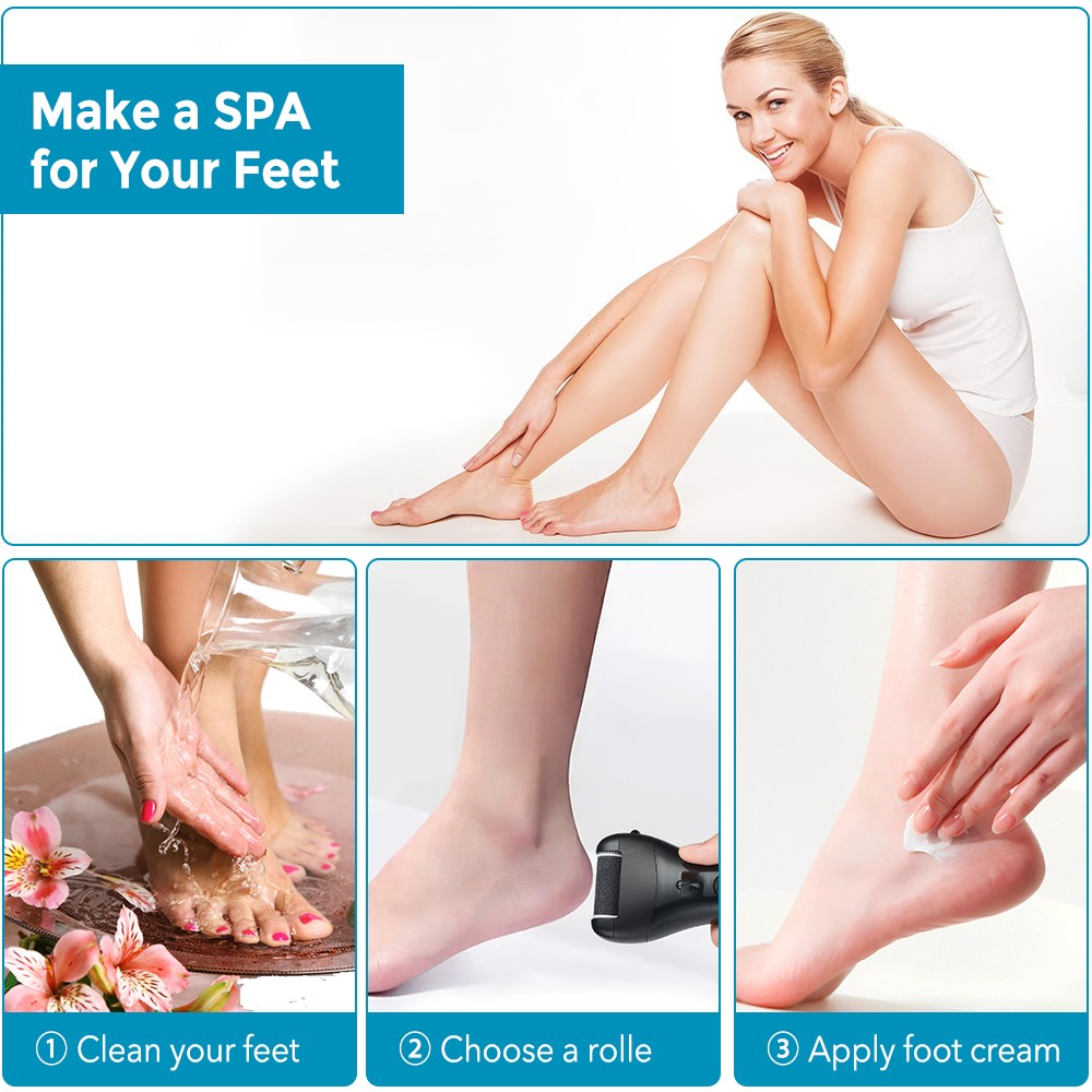 Electric Foot File Rechargeable Callus Hard Skin Remover Feet Pedicure 3 Speeds