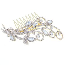 New Gold Metal Clear Rhinestone Hair Comb H3652-GCR