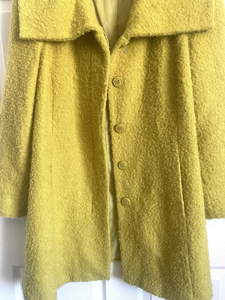 Alfani Green Coat Wool Blend Chartreuse Button Front Retro 60s Mid Century SZ LG - Image 3 of 4