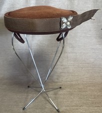 Vintage JANYTH ROY New York, Fur Felt Merrimac, Brown Hat Topper, Rhinestones