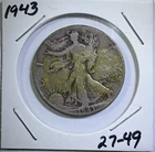1943 50C Liberty Walking SILVER Half Dollar circulated TAPE (27-49)