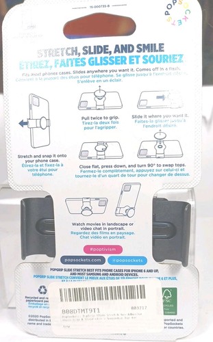PopSockets PopGrip Slide Stretch Clear Black Phone Grip Pop Socket. New!! - Photo 2 sur 2