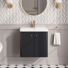 Nuie Core Wall Hung 2-Door Vanity Unit with Thin Edge Basin 600mm Wide - Satin A