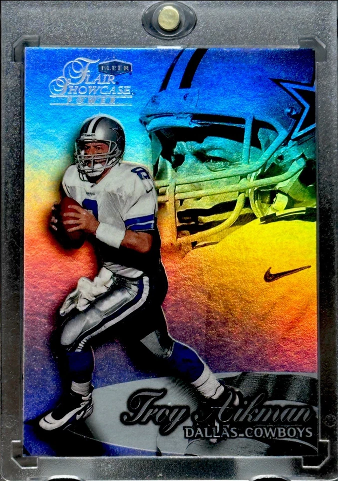 TROY AIKMAN RARO HOLO FOIL REFRACTOR TARJETA DE INVERSIÓN VAQUEROS COMO NUEVO MVP HOF Foto 3 de 4