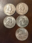 $2.50 Face Value Silver Five Franklin Half Dollars 2.25 Ounces Silver