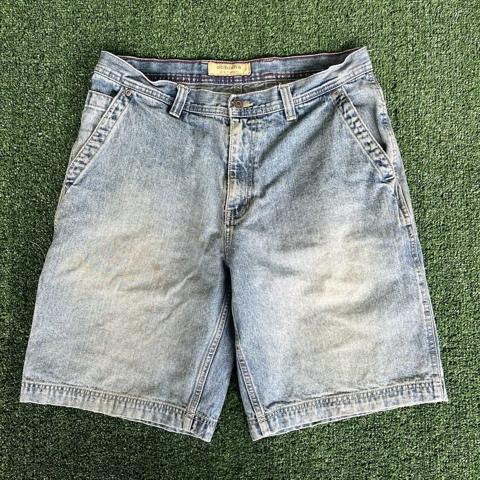 Pantalones Cortos De Colección Y2K Para Hombre Carpintero Pierna Ancha Patín Azul Denim 35x11" Estilo JNCO Foto 3 de 4