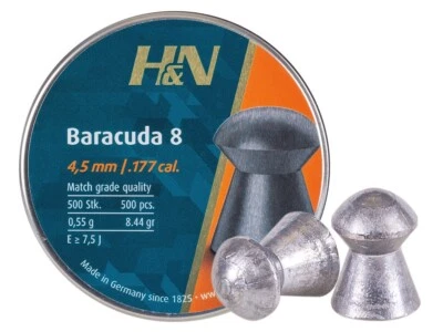 H&N Baracuda 8 Match Grade 500 Count DOMED 4.5mm .177 Caliber Pellets GERMANY