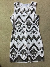 NEW EXPRESS WOMEN'S WHITE TANK DRESS W/GREY & SILVER SEQUINS SZ MED AZTEC DECO