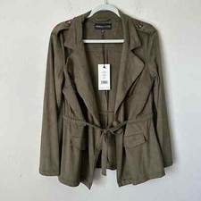 Kendall + Kylie Army Green Belted Vegan Suede Jacket Sz M Nwt B-lb