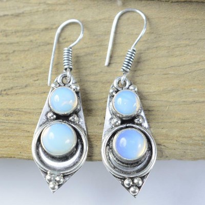 Boucles D'oreilles Opalite à Facettes - Argent 925 Plaqué - Dormeuses - Marque Tres.Or - Neuf Avec étiquettes