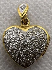 IMPRESSIVE 18K Yellow Gold 0.75CT Diamond (SI,F) HEART LOCKET Charm Pendant 4.2g