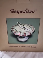 Harry and David PINECONE 11.75" Pedestal Cake Plate & Server Set Christmas New