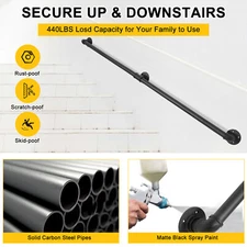 5 FT Iron Handrail for Steps Stair Railing Hand Rail Kit Black Outdoor Indoor