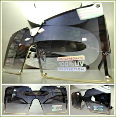 OVERSIZED Modern RETRO SHIELD Style SUNGLASSES Large Gold Frame Large Flat Lens