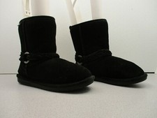 Bearpaw Edna Black Suede Wool Blend Lined Strappy PullOn Warm Boots Youth Size 4