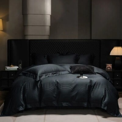  Chic Boho Deep Gray Duvet Cover 1000TC Egyptian Cotton Soft Silky Bedding set 