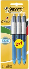 Image of BIC 4 Multi Colour Shine Grip Ballpoint Pen Blue Pink Silver Purple Gold 3 Pack