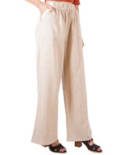 Casual Loose Cotton Linen Elastic Waist Pull-On Wide Leg Pants