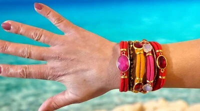 💕Valeur 90€ Hipanema Taille S Neuf 💕 Bracelet manchette rouge beige femme - Photo 1/4