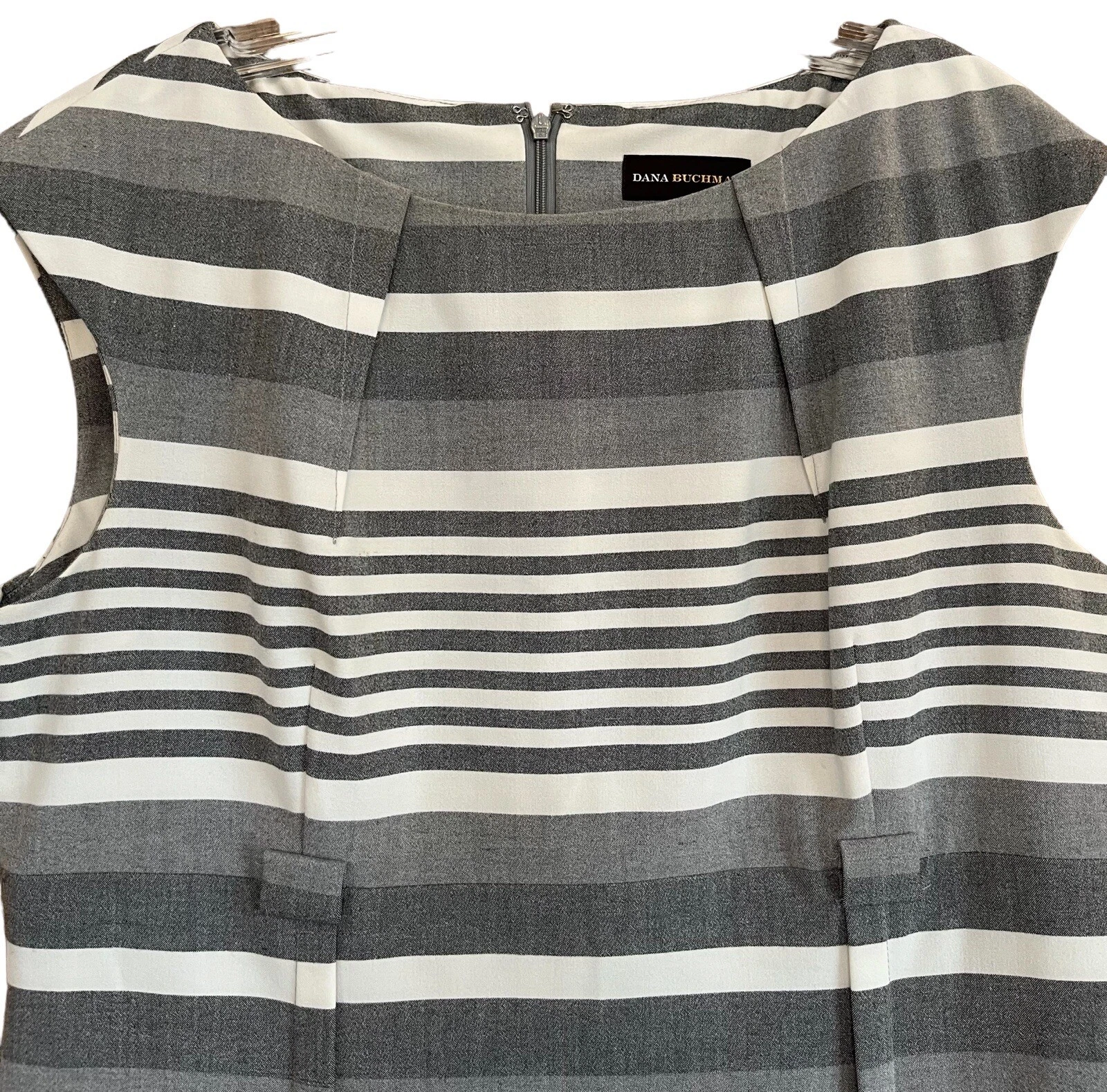 OFF WHITE Abito donna Dana Buchman 14 bianco sporco grigio nero plissettato righe cintura Corpcore