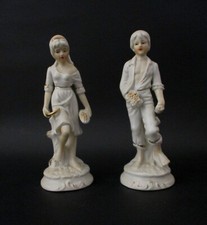 ✅ COPPIA ANTICHE STATUINE PORCELLANA CAPODIMONTE RIFINITURA ORO ZECCHINO - 454