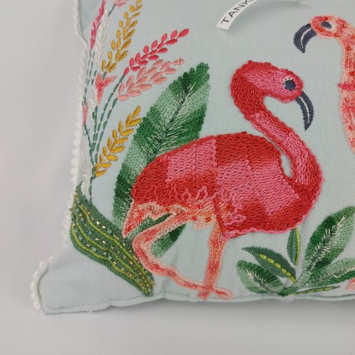 Coastal Collection Nautical Beach Beaded Embroidered Pillow 10x14 Pink Flamingo - Picture 3 of 12