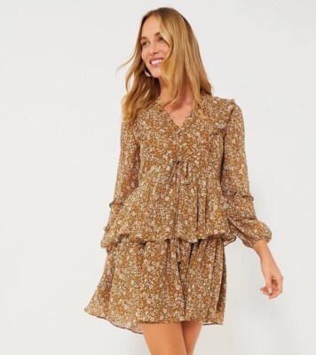 Tuckernuck Hyacinth House Liza Dress Chestnut Floral Long Sleeve Sz L NWT!