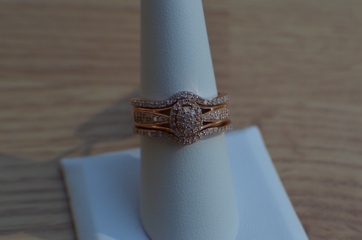 Pink Diamond Stackable Rings(3) 14K Rose Gold over Sterling Silver  Size