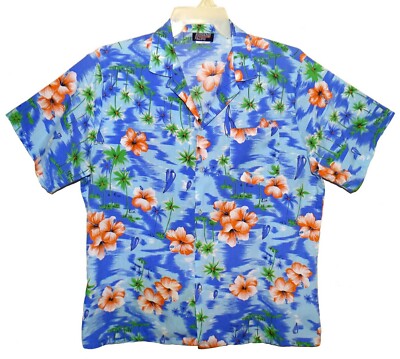Sz XL Vin 90's Bordeaux Pacific Hawaiian Aloha Shirt Tropical Floral Aqua Muti